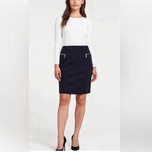 Michael Kors Black Pencil Skirt Gold Zip Detail Career Workwear Size 8